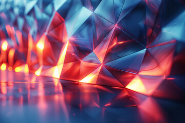 Poster - Elegant 3D render with blue geometric shapes and dramatic red lighting creating intricate designs,