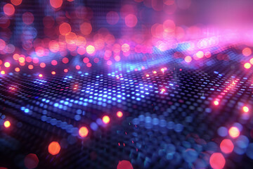 Poster - Beautiful representation of a 3D pixel pattern with radiant pink and blue neon accents creating visual interest,