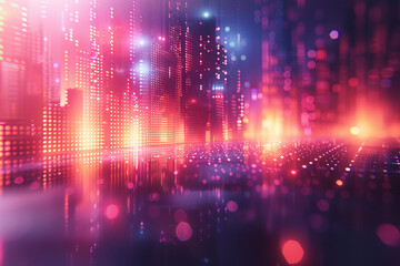 Poster - Stylish abstract image showcasing a pixelated composition with dynamic shapes and vivid neon highlights,