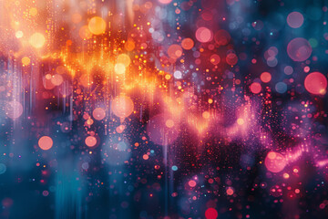 Poster - Stylish abstract image showcasing a pixelated composition with dynamic shapes and vivid neon highlights,