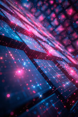 Poster - Futuristic pixel pattern with glowing pink and blue neon elements in a sleek and modern arrangement,