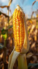 Wall Mural - Golden corn on a sunlit fuzzy field background