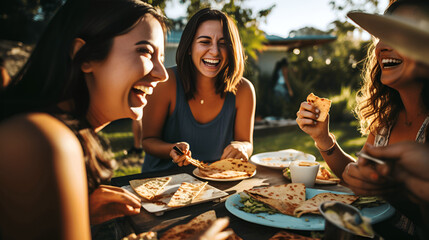 group of friends having fun in the garden