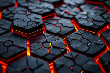 Poster - Sleek design featuring a hexagonal pattern with radiant red accents and a smooth blue surface,