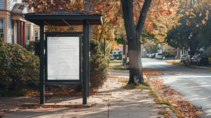 Autumnal Bus Stop on a Residential Street