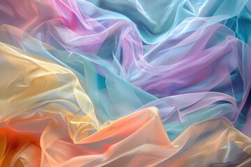 Poster - Brightly colored fabric featuring a rainbow design, great for adding a cheerful touch to any project, Layers of translucent color creating a sense of depth, AI generated
