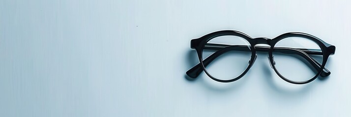 Sticker - Black round eyeglasses lay on a white surface. Generative AI