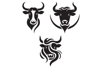 Wall Mural - bull with head silhouette, buffalo cow ox bull head logo design, bull with horns vector, bull head v