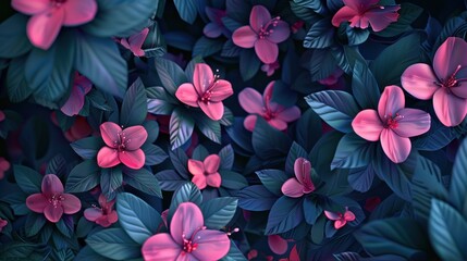 Wall Mural - Pink Flowers on Lush Green Foliage