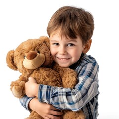 Canvas Print - Child hugging brown teddy bear