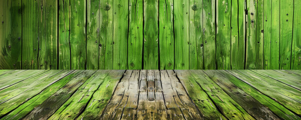 Wall Mural - Fresh green wooden floors set horizontally, offering a lively and vibrant backdrop for enhancing web or wallpaper designs with plenty of space for text or graphic additions.