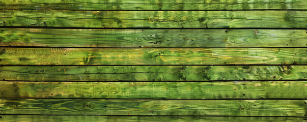 Wall Mural - Fresh green wooden floors set horizontally, offering a lively and vibrant backdrop for enhancing web or wallpaper designs with plenty of space for text or graphic additions.