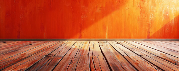 Wall Mural - Warm orange wooden floors backdrop, offering a cheerful and inviting atmosphere for your website or wallpaper designs with room for text or graphics.