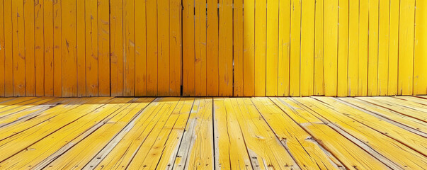 Wall Mural - Sunny yellow wooden floors set horizontally, offering a bright and cheerful backdrop for enhancing web or wallpaper designs with plenty of space for creative text or graphics.