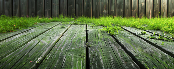 Wall Mural - Fresh green wooden floors set horizontally, offering a lively and vibrant backdrop for enhancing web or wallpaper designs with plenty of space for text or graphic additions.