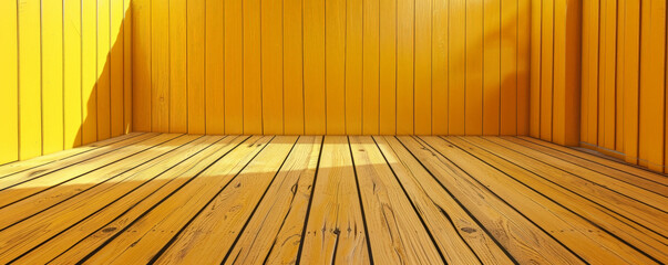 Wall Mural - Bright yellow wooden floors backdrop, offering a cheerful and sunny atmosphere for your website or wallpaper designs with plenty of space for text or graphic elements.