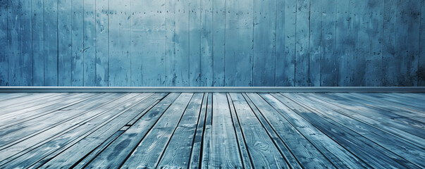 Wall Mural - Soft blue wooden floors backdrop, offering a serene and calming background for your creative projects with plenty of room for text or graphic elements.
