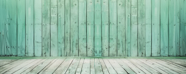 Wall Mural - Soft mint green wooden floors backdrop, offering a fresh and lively background for your creative projects with plenty of room for text or graphics.