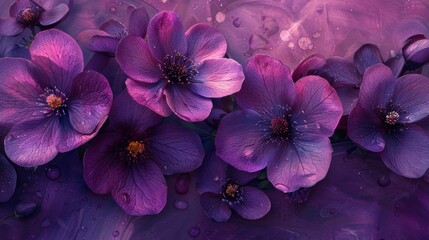 Poster - Purple Flower Arrangement with Water Droplets