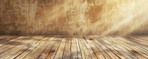 Wall Mural - Warm beige wooden floors backdrop, providing a cozy and inviting atmosphere for your designs with room for text or graphic additions.