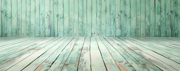 Wall Mural - Soft mint green wooden floors backdrop, offering a fresh and lively background for your creative projects with plenty of room for text or graphics.