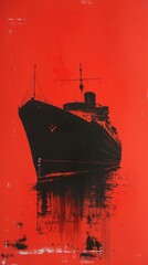 Canvas Print - Silkscreen on paper of a ship painting vehicle boat.