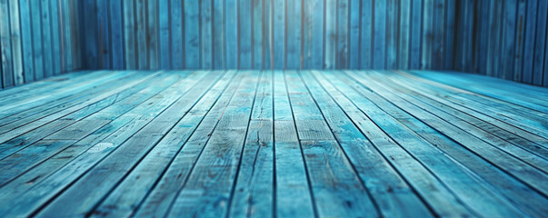 Wall Mural - Soft blue wooden floors backdrop, offering a serene and calming background for your creative projects with plenty of room for text or graphic elements.