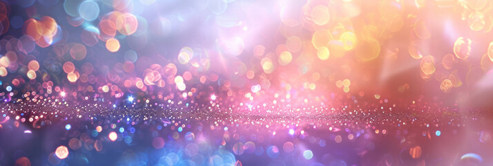 Wall Mural - soft pastel bokeh lights in pink, blue and yellow tones. dreamy festive atmosphere