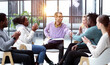 © Katsiaryna - business training and coaching in the company. people sit and chat