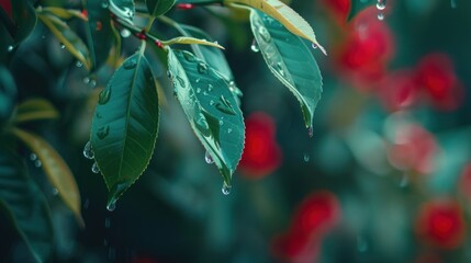 Wall Mural - Raindrops on Leaves