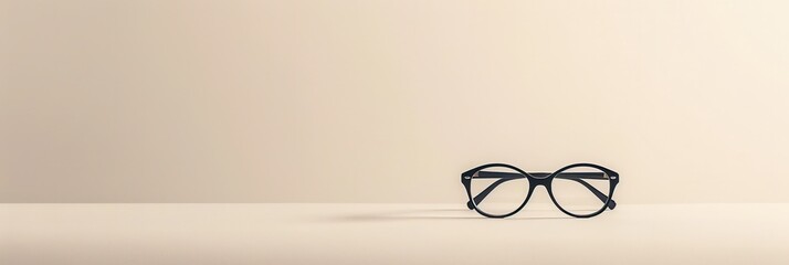 Leinwandbilder - A pair of black eyeglasses rests on a white surface in a minimal setting. Generative AI