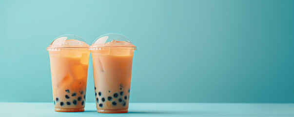 Wall Mural - Mockup. Bubble tea on a light cyan background, providing a bright and refreshing look with space for text or graphics.