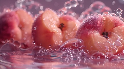 Sticker - Fresh Peaches Submerged in Water With Bubbles