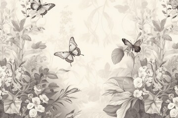 Poster - Butterflies wallpaper pattern flower.