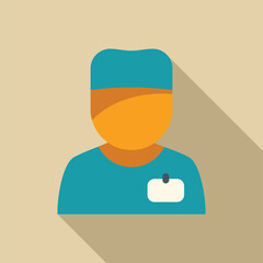 Sticker - Flat style icon of a surgeon wearing scrubs with a long shadow