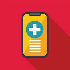 Poster - Mobile phone showing medical app with cross symbol for healthcare, online doctor consultation concept