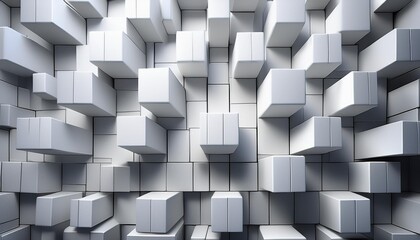 Wall Mural - Randomly positioned and scaled white cube boxes block background wallpaper banner geometry pattern