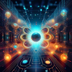 Wall Mural - A digital representation of quantum computing with abstract quantum states