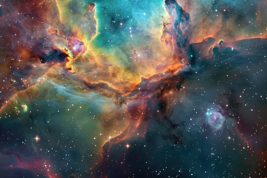 Nebulous clouds of colorful gases forming new stars, Ai generated