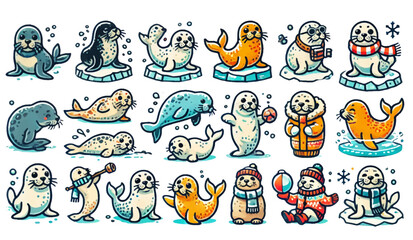 Cute Seal Cartoon Collection in Various Activities