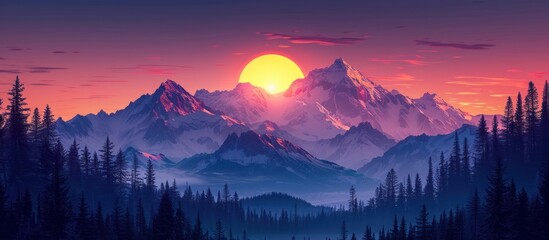 Wall Mural - Mountainous Landscape with Sunset