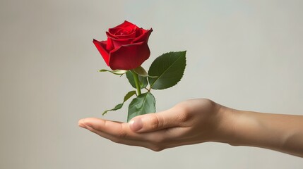 Hand Holding a Rose: A delicate hand holding a beautiful red rose, symbolizing love and romance. 
