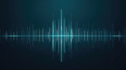 Poster - A digital visualization of sound waves, depicted as a series of abstract peaks and valleys, with glowing lines and a reflective surface