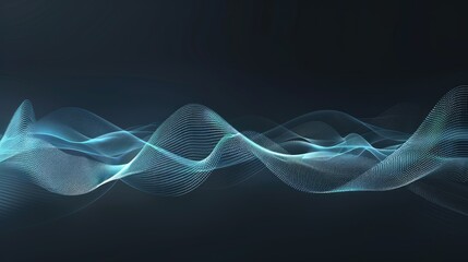 Poster - A digital visualization of sound waves, depicted as a series of abstract peaks and valleys, with glowing lines and a reflective surface
