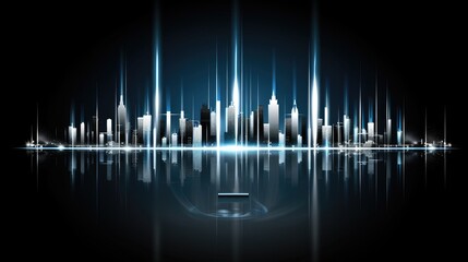 Poster - A digital visualization of sound waves, depicted as a series of abstract peaks and valleys, with glowing lines and a reflective surface
