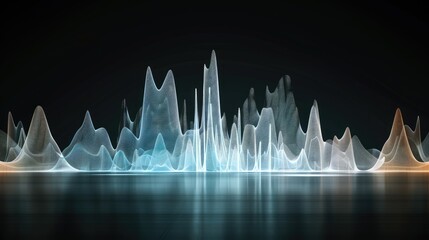 Wall Mural - A digital visualization of sound waves, depicted as a series of abstract peaks and valleys, with glowing lines and a reflective surface