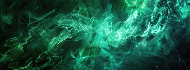 Wall Mural - green smoke on black background