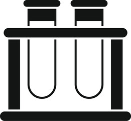 Poster - Test tubes in a wooden rack holding a transparent solution are ready for a scientific experiment