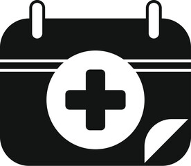 Poster - black and white icon of a calendar showing a medical cross, representing a doctor appointment