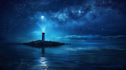 Poster - Lighthouse under a Starry Sky